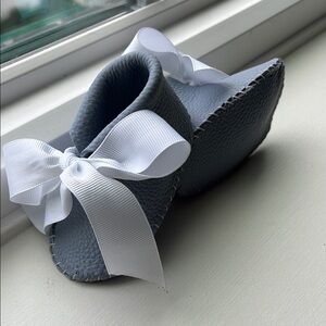 Baby Leather Blue Ribbon Shoes